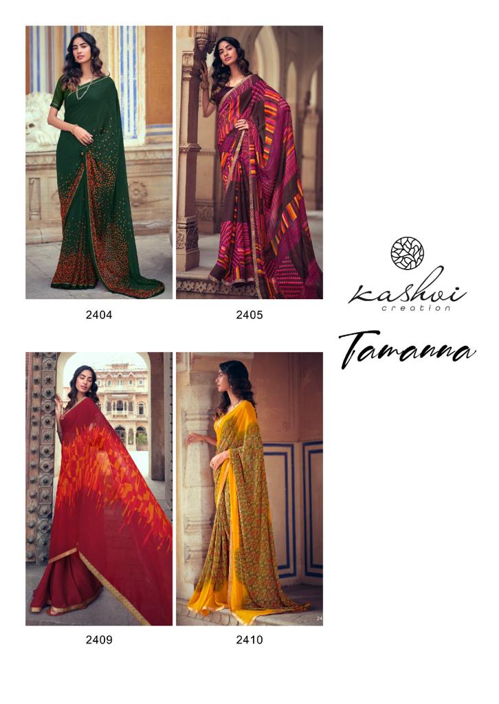 Kashvi Tamanna Silk Latest Fancy Designer Casual Wear Printed Weightless With Border Saree Collection
